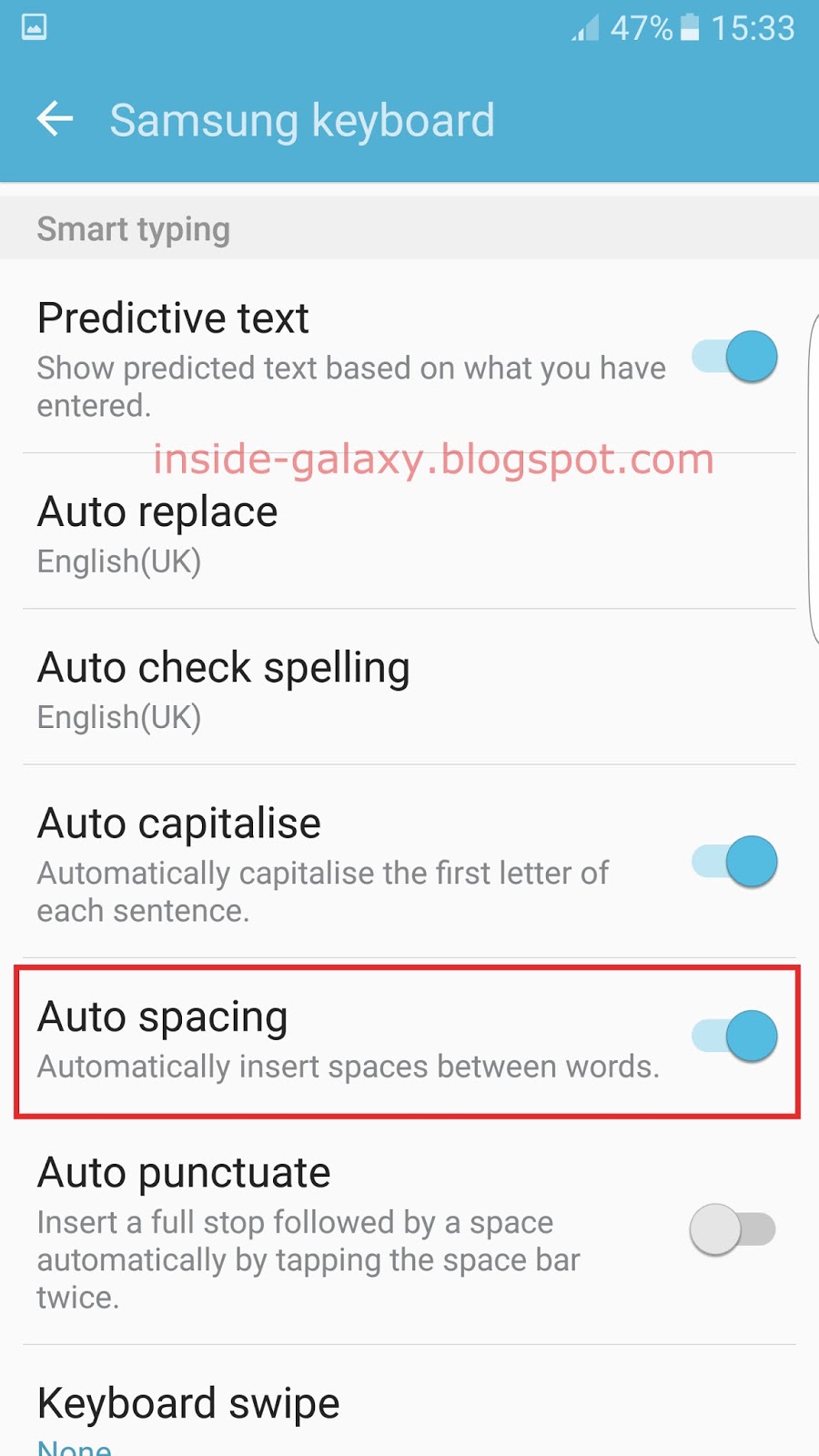 How to write auto text using android